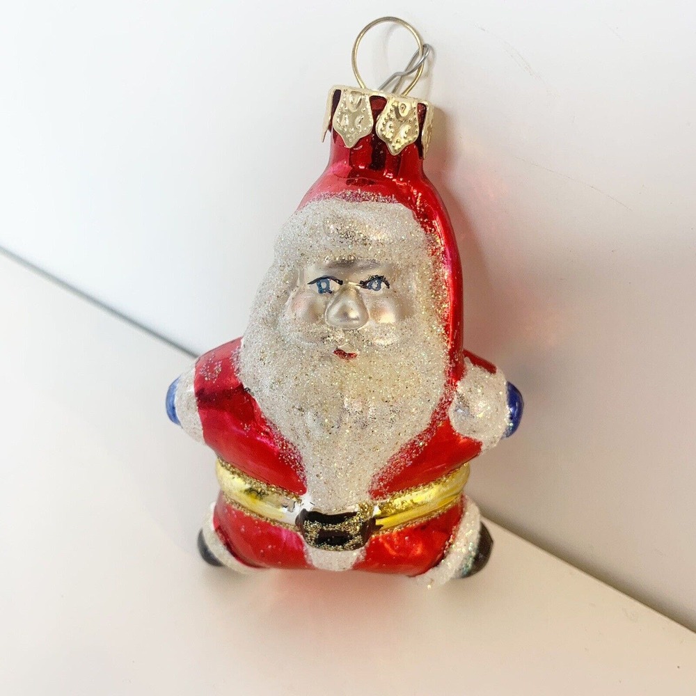 Star Shaped Santa Christmas Glitter Glass Ornament Tree 3 Inch